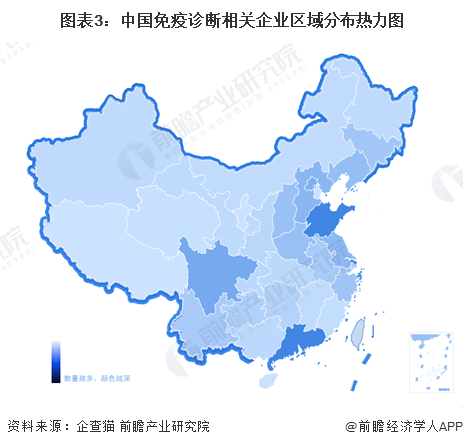 图表3：中国免疫诊断相关企业区域分布热力图