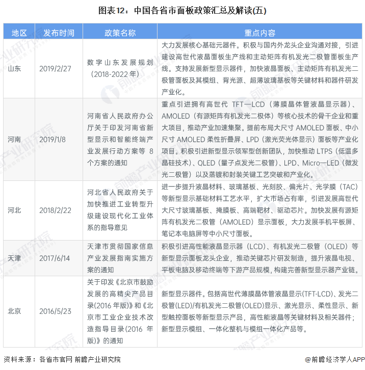 图表12：中国各省市面板政策汇总及解读(五)