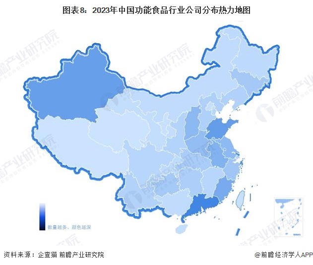 图表8：2023年中国功能食品行业公司分布热力地图