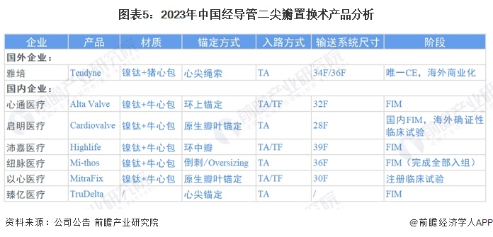 图表5：2023年中国经导管二尖瓣置换术产品分析