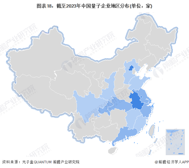 图表18：截至2023年中国量子企业地区分布(单位：家)