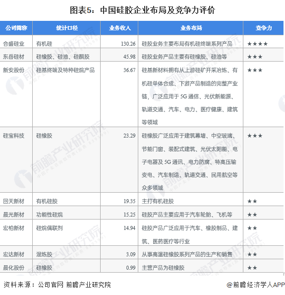 图表5：中国硅胶企业布局及竞争力评价