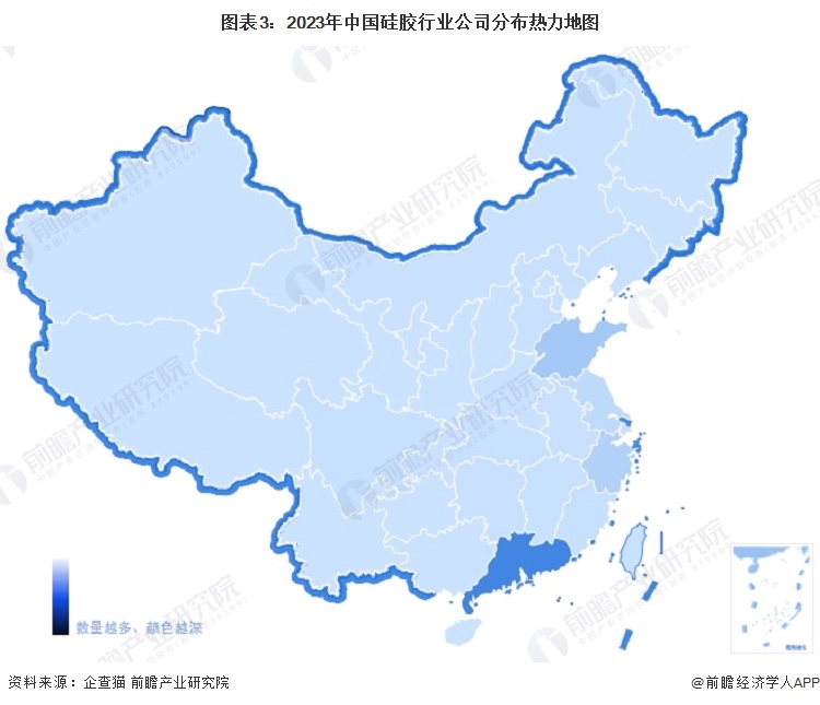 图表3：2023年中国硅胶行业公司分布热力地图