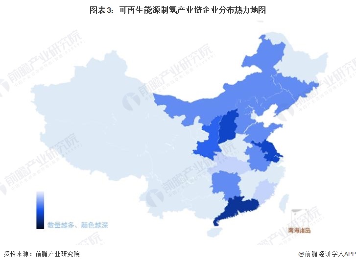 图表3：可再生能源制氢产业链企业分布热力地图