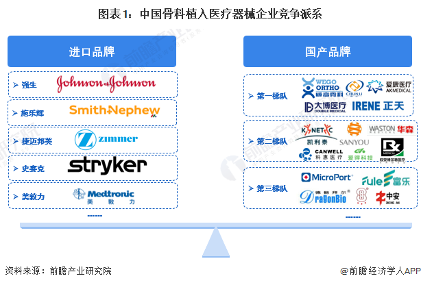 图表1：中国骨科植入医疗器械企业竞争派系