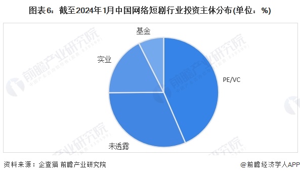 图表6：截至2024年1月中国网络短剧行业投资主体分布(单位：%)