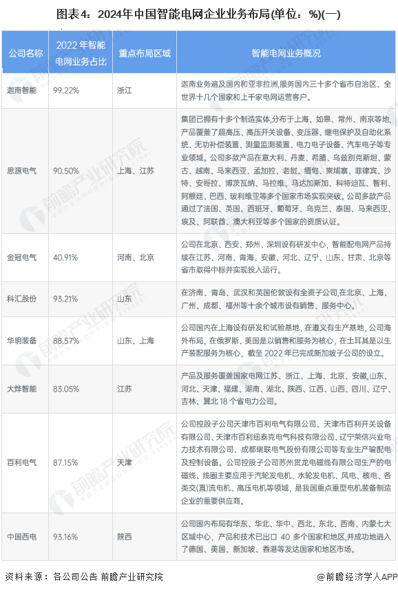 图表4：2024年中国智能电网企业业务布局(单位：%)(一)