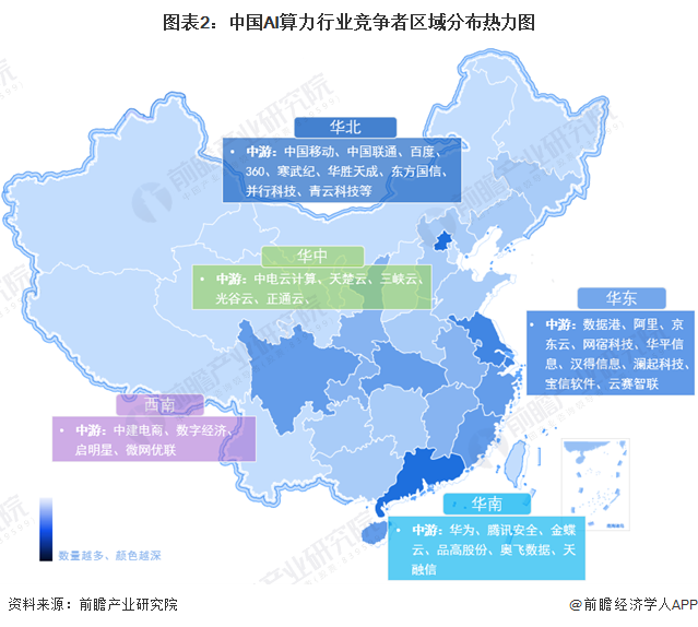 图表2：中国AI算力行业竞争者区域分布热力图