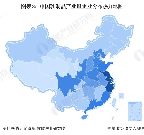 图表3：中国乳制品产业链企业分布热力地图