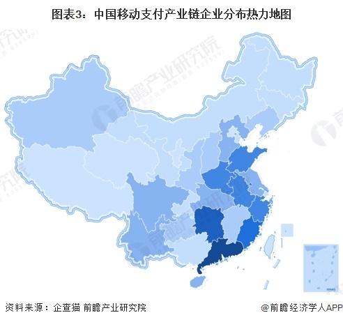 图表3：中国移动支付产业链企业分布热力地图