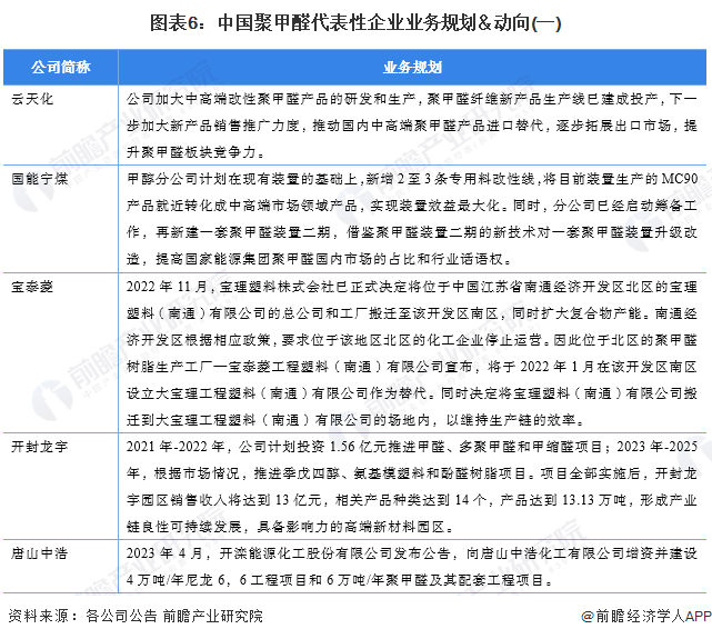 图表6：中国聚甲醛代表性企业业务规划＆动向(一)