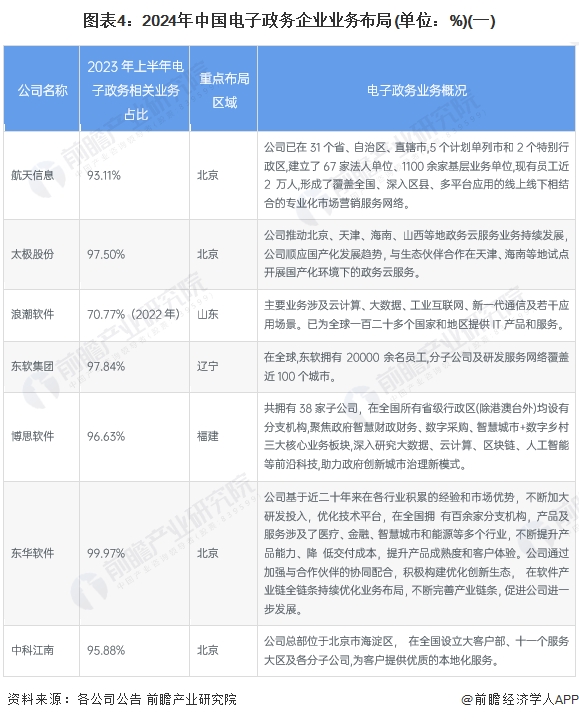 图表4：2024年中国电子政务企业业务布局(单位：%)(一)
