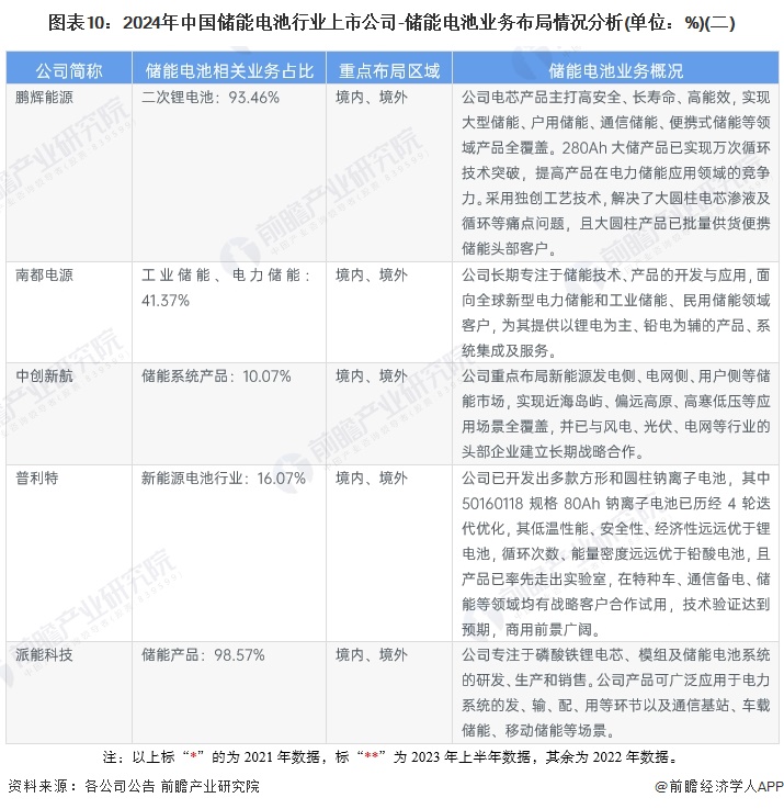 图表10：2024年中国储能电池行业上市公司-储能电池业务布局情况分析(单位：%)(二)