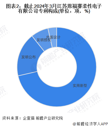 图表2：截止2024年3月江苏恩福赛柔性电子有限公司专利构成(单位：项，%)