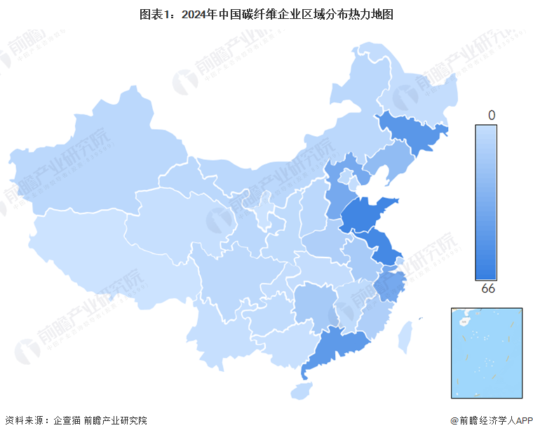 图表1：2024年中国碳纤维企业区域分布热力地图