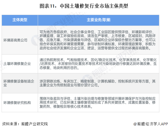 图表11：中国土壤修复行业市场主体类型