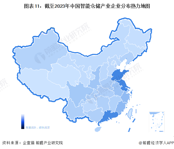 图表11：截至2023年中国智能仓储产业企业分布热力地图