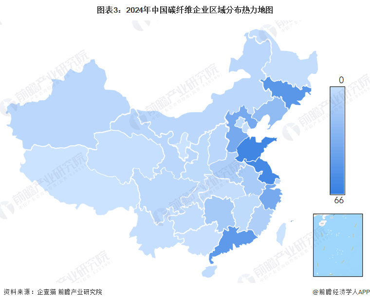 图表3：2024年中国碳纤维企业区域分布热力地图
