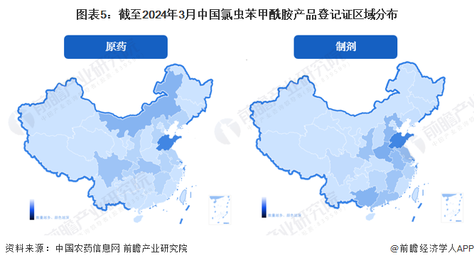 图表5：截至2024年3月中国氯虫苯甲酰胺产品登记证区域分布