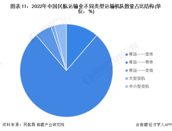 图表11：2022年中国民航运输业不同类型运输机队数量占比结构(单位：%)