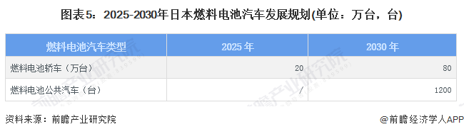 图表5：2025-2030年日本燃料电池汽车发展规划(单位：万台，台)