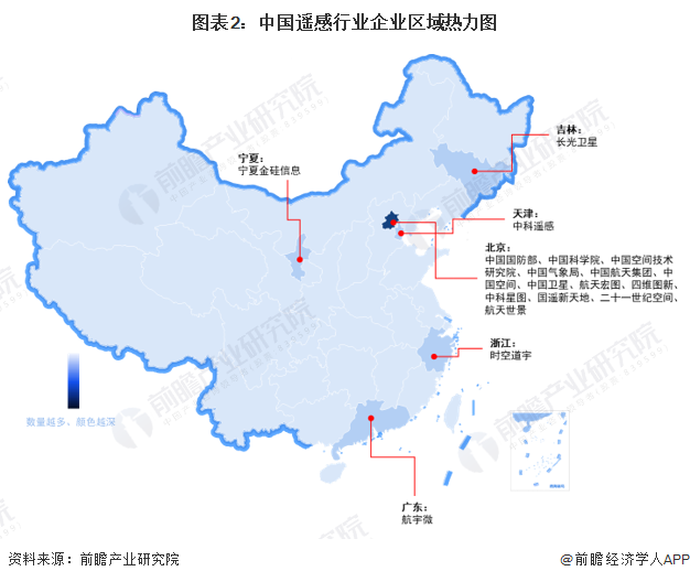 图表2：中国遥感行业企业区域热力图