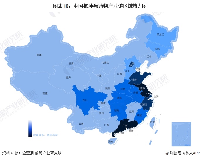 图表10：中国抗肿瘤药物产业链区域热力图