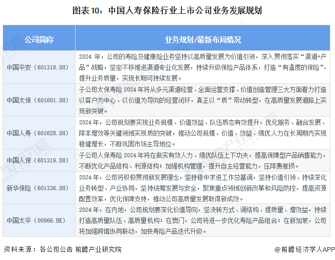 图表10：中国人寿保险行业上市公司业务发展规划
