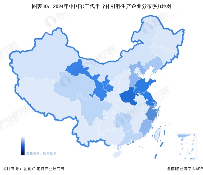图表10：2024年中国第三代半导体材料生产企业分布热力地图