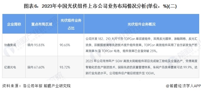 图表6：2023年中国光伏组件上市公司业务布局情况分析(单位：%)(二)