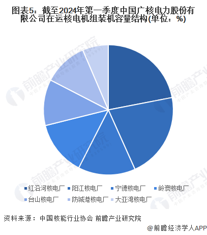 图表5：截至2024年第一季度中国广核电力股份有限公司在运核电机组装机容量结构(单位：%)