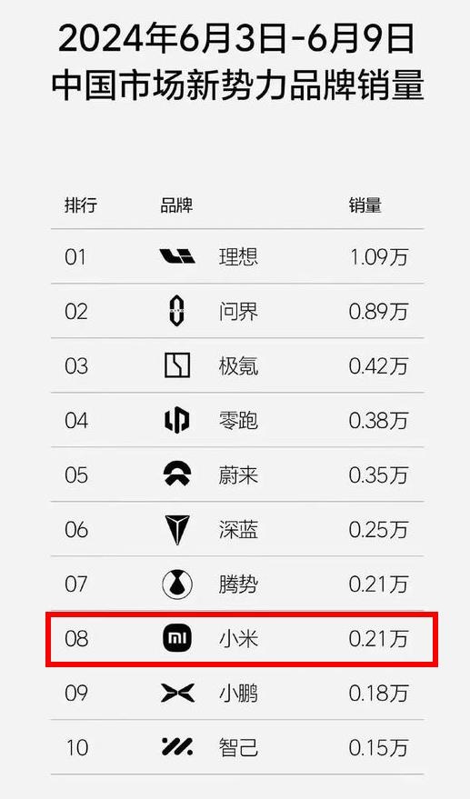 中国市场新势力品牌销量榜单