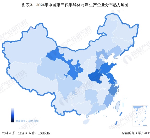 图表3：2024年中国第三代半导体材料生产企业分布热力地图