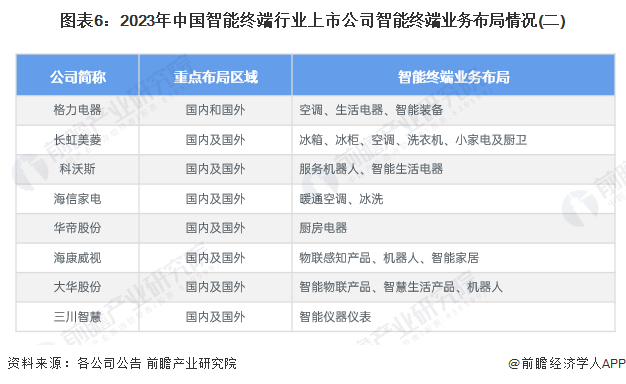 图表6：2023年中国智能终端行业上市公司智能终端业务布局情况(二)