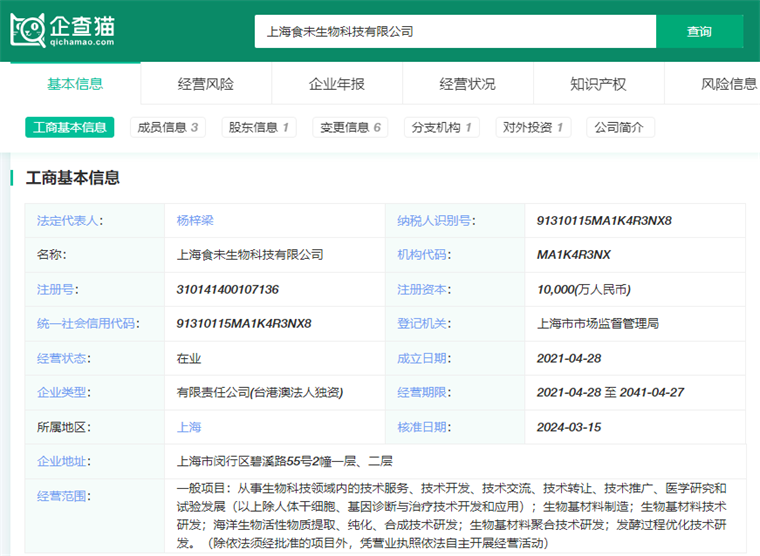 上海食未生物科技有限公司