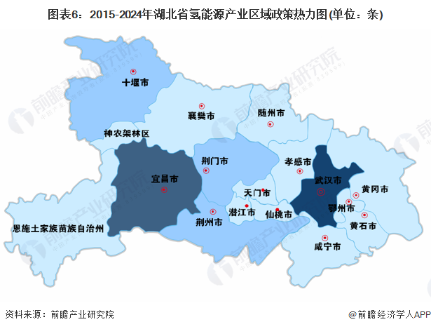 图表6：2015-2024年湖北省氢能源产业区域政策热力图(单位：条)