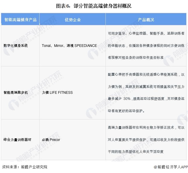 圖表6：部分智能高端健身器材概況