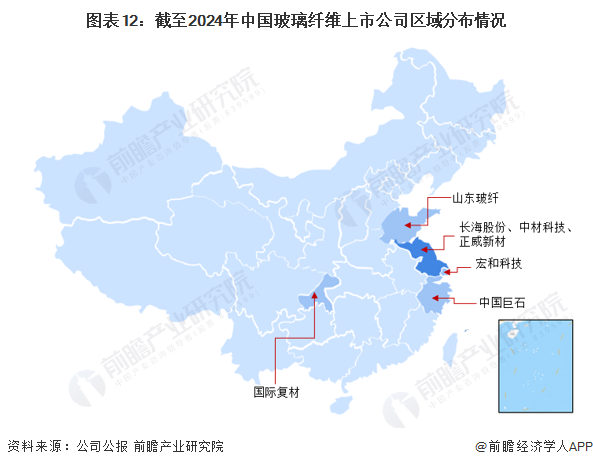 图表12：截至2024年中国玻璃纤维上市公司区域分布情况