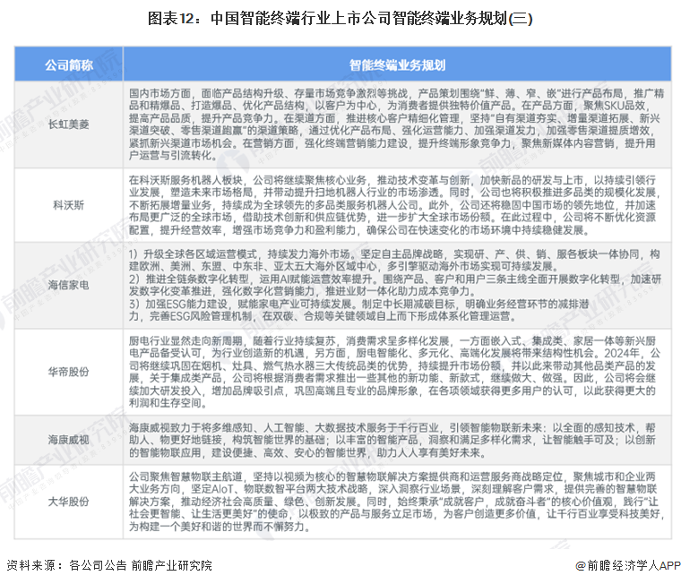 圖表12：中國智能終端行業(yè)上市公司智能終端業(yè)務(wù)規(guī)劃(三)