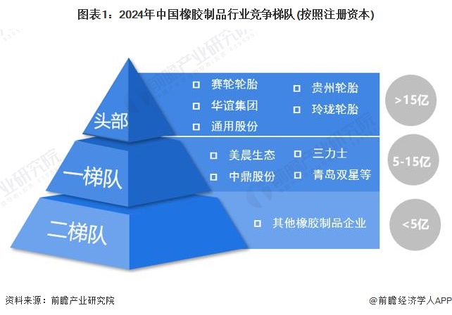 图表1：2024年中国橡胶制品行业竞争梯队(按照注册资本)