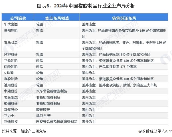 图表6：2024年中国橡胶制品行业企业布局分析