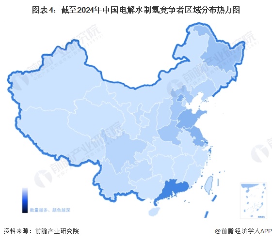 圖表4：截至2024年中國(guó)電解水制氫競(jìng)爭(zhēng)者區(qū)域分布熱力圖