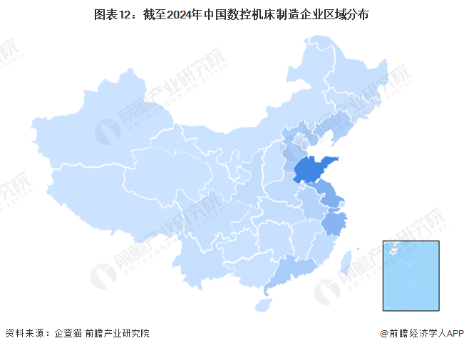 圖表12：截至2024年中國數(shù)控機(jī)床制造企業(yè)區(qū)域分布