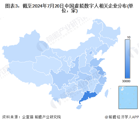 圖表3：截至2024年7月20日中國(guó)虛擬數(shù)字人相關(guān)企業(yè)分布(單位：家)