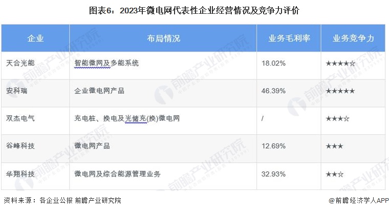 图表6：2023年微电网代表性企业经营情况及竞争力评价