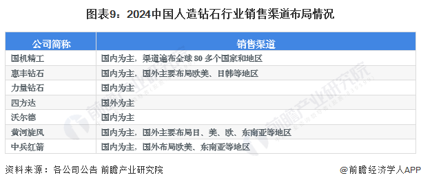 图表9：2024中国人造钻石行业销售渠道布局情况