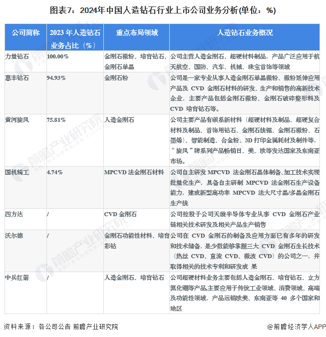 图表7：2024年中国人造钻石行业上市公司业务分析(单位：%)