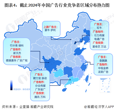 图表4：截止2024年中国广告行业竞争者区域分布热力图