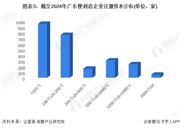 图表3：截至2024年广东便利店企业注册资本分布(单位：家)