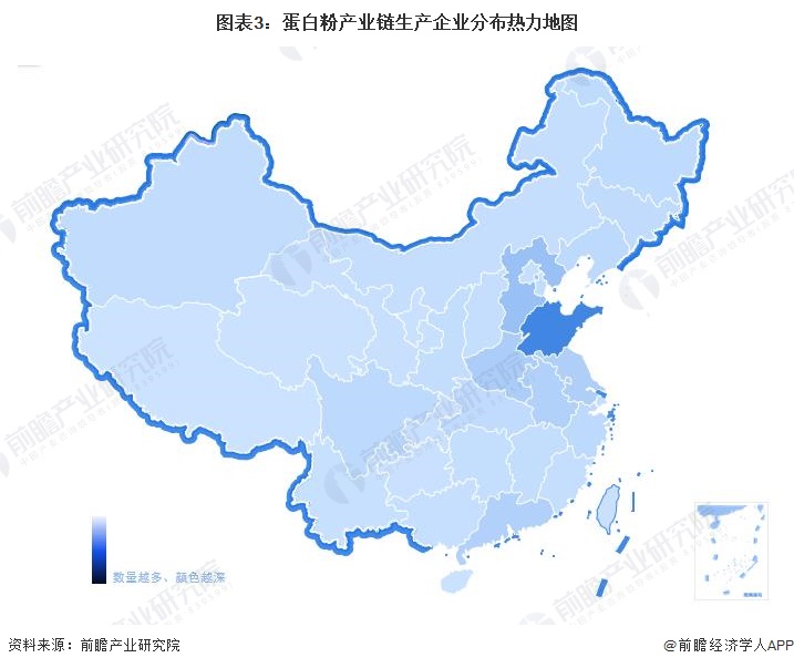 图表3：蛋白粉产业链生产企业分布热力地图